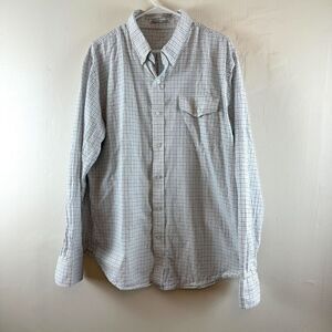 Criquet Mens XL White Plaid Long Sleeve Button Up Cotton Camp Outdoor Light